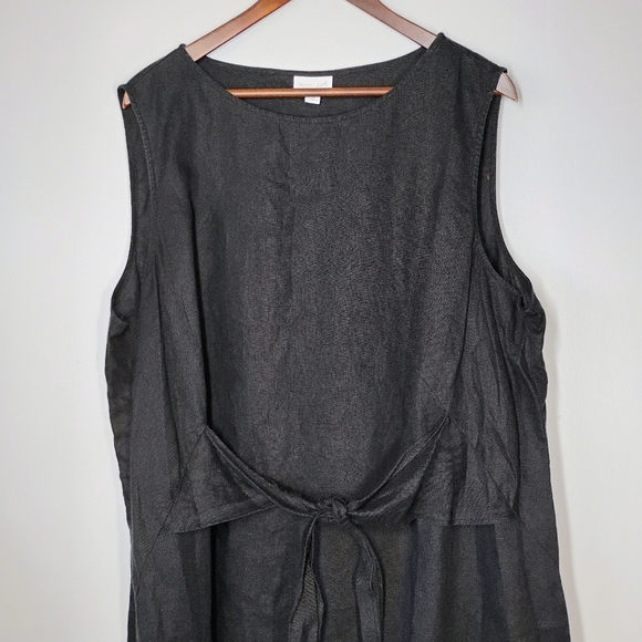 J Jill Love Linen Tie Front Midi Dress Womens Plus 3X Black Minimalist Lagenlook - Picture 2 of 10